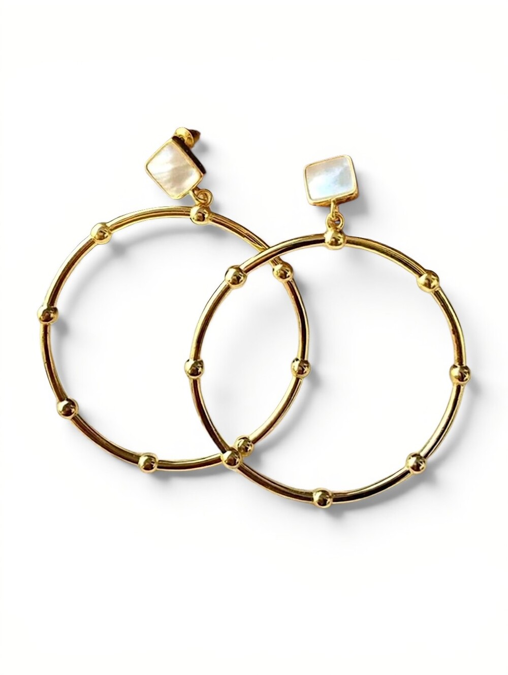 Dangle plated copper hoop earring with .925 sterling posts & natural stone; NWOT